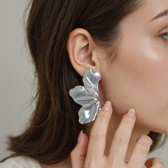 OMID Silver Flower Petal Metallic Earrings