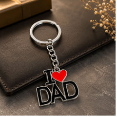 I Love Dad Red Heart Metal Keychain
