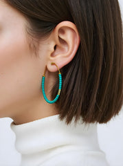 OMID Handmade Green Beaded Hoop Earrings for Women and Girls, Lightweight Tribal Boho Jewellery For Women and Girls