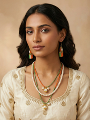 Tricolour Pearl Beaded Necklace & Earring Set for Women and Girls – Traditional Indian Flag Jewellery for Independence Day & Republic Day