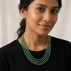 Multi Layer Green Beaded Necklace for Women and Girls