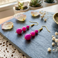 Pink Triple Bead Drop Earrings, (SURI 2360)