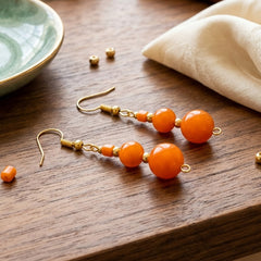 Orange Beaded Drop Earrings, (SURI 2361)