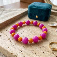 Pink & Orange Beaded Stretch Bracelet, (SURI 2364)