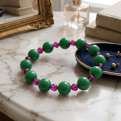 Green & Purple Beaded Stretch Bracelet, (SURI 2367)