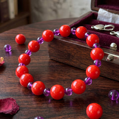 Purple & Orange Beaded Stretch Bracelet, (SURI 2369)