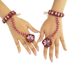 OMID, Personalized Designer Maroon & Pink Floral Beaded Haathphool | Adjustable Hand Harness Bracelet for Women & Girls