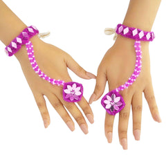OMID, Personalized Vibrant Pink Floral Beaded Haathphool | Adjustable Hand Chain Bracelet for Mehendi & Parties