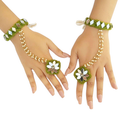 OMID, Personalized Green Haathphool | Adjustable Hand Chain Bracelet for Mehendi & Parties
