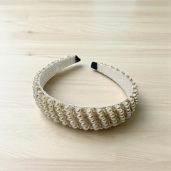 OMID, Elegant Pearl & Brown Beaded Headband for Kids/Women/Girls – Classic Faux Pearl Hairband for Party, Bridal, and Daily Wear