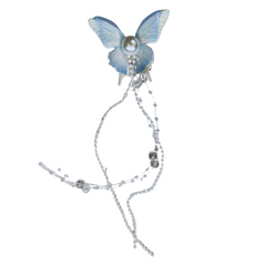 OMID, Elegant Pearl Butterfly Hair Clip for Kids – Shiny Iridescent Wings, Silver Chain, Non-Slip, Dressy Hair Accessory for Girls