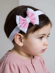 OMID, Soft Stretchy Baby Headband with Large Pink and White Bow | Newborn, Infant, Baby Girl Hair Accessory | Comfortable Adjustable Elastic