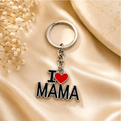 I Love Mama Red Heart Metal Keychain